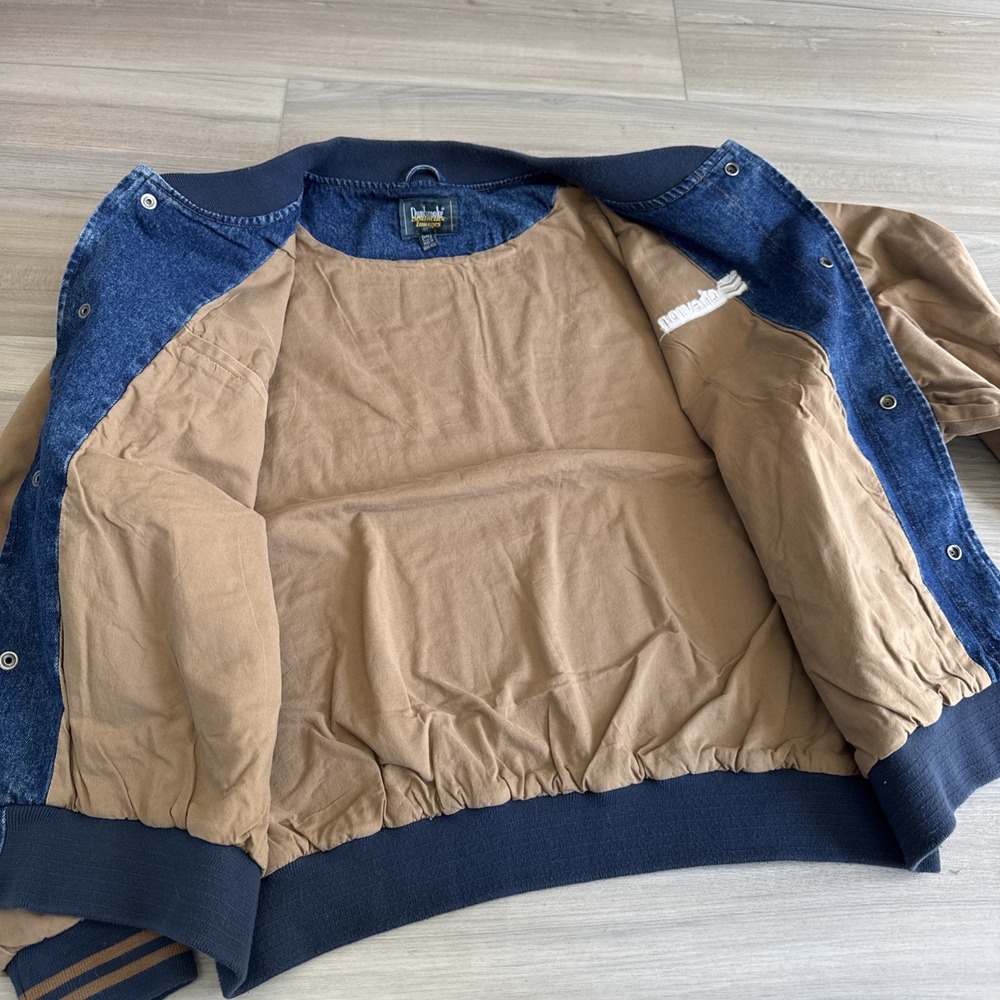 Vintage Dunbrooke Chevron Varsity Bomber Jacket Denim XXL Made In Hong Kong‎ - Picture 8 of 12
